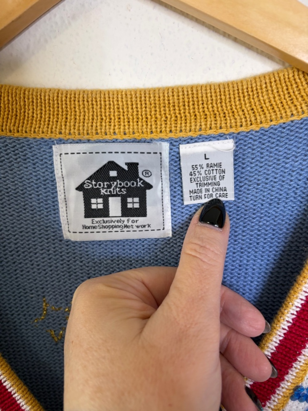 Storybook Knits Nautical 4th of July Navy Embroidered Star Cardigan coastal L - Picture 3 of 5